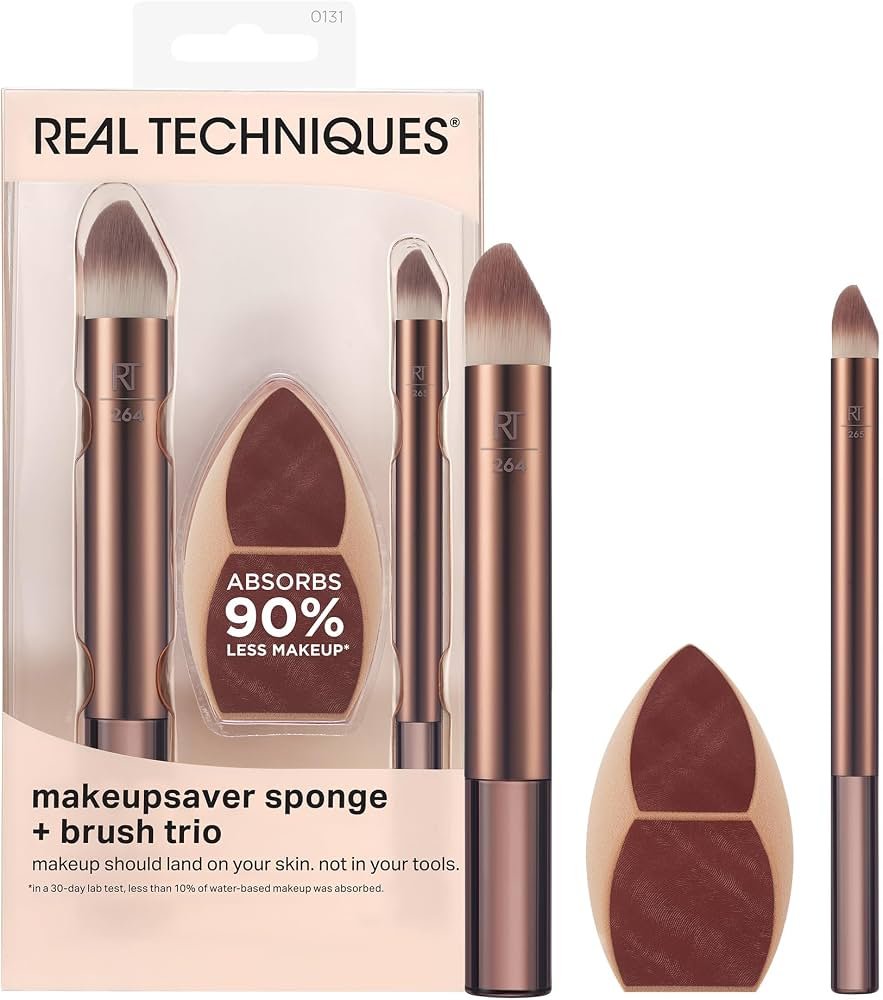 Real Techniques Makeupsaver Sponge + Brush Trio, Makeup Sponge & Brushes