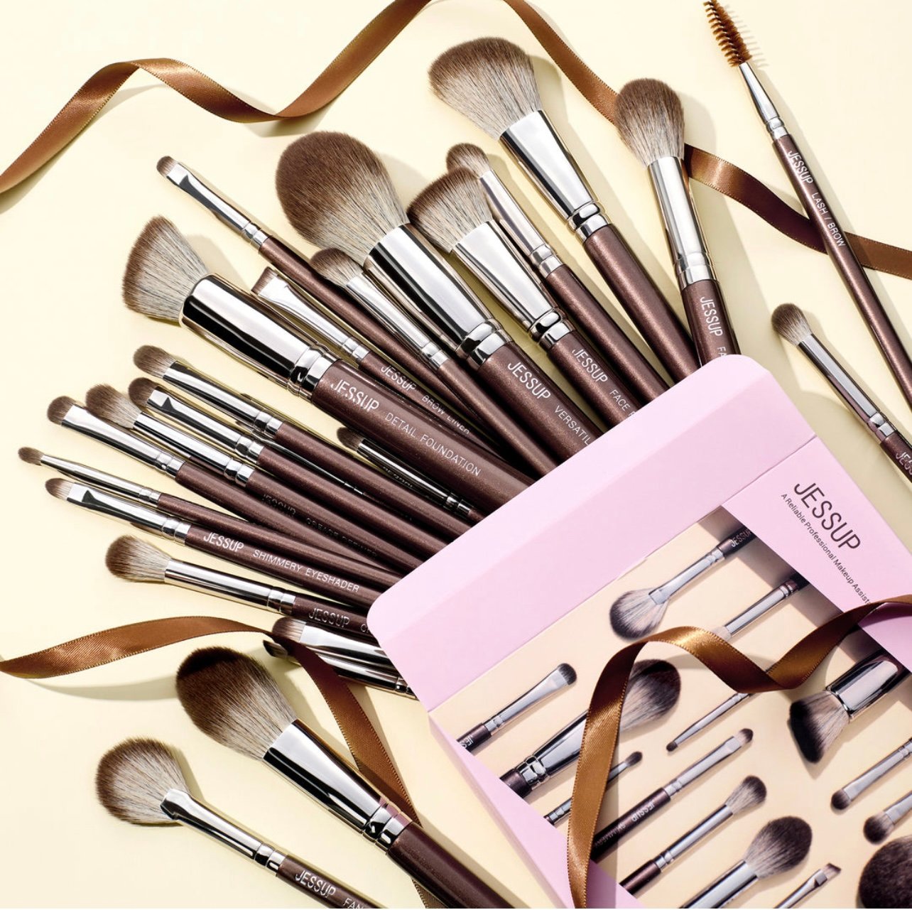 Professional Makeup Brush Set Full Face Shimmer Brown 25pcs