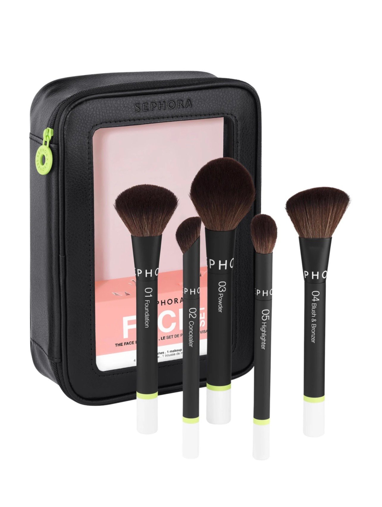 Sephora Favorites Face Set The Face Brush Set - 5 Makeup Brushes and 1 Makeup Bag