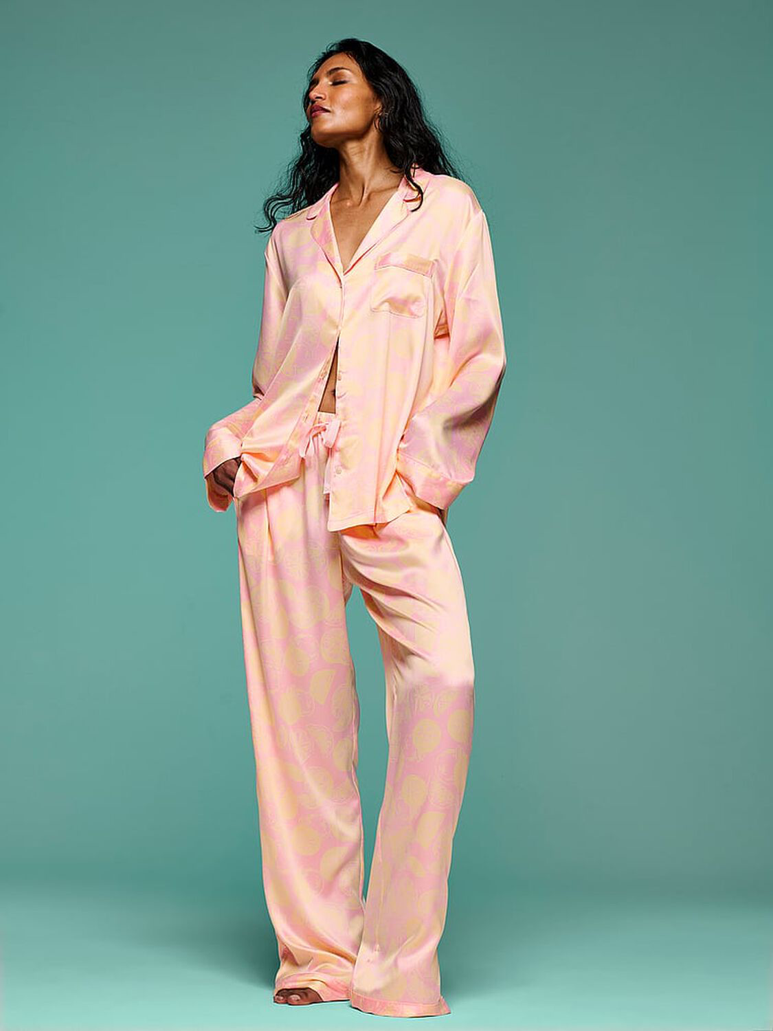Glazed Satin Long Pajama Set